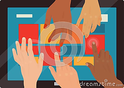 Users hands touch gestures technology internet work swipe typing tool vector illustration. Vector Illustration