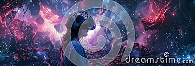 Users navigate through intricate, user-generated virtual worlds, harnessing the power of VR to craft unique environments Stock Photo