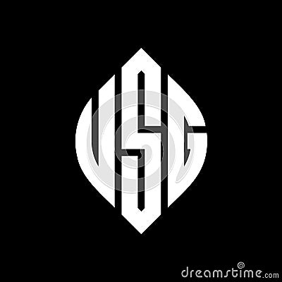 USG circle letter logo design with circle and ellipse shape. USG ellipse letters with typographic style. The three initials form a Vector Illustration