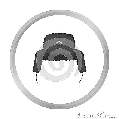 Ushanka icon in monochrome style isolated on white. Russian country symbol. Vector Illustration