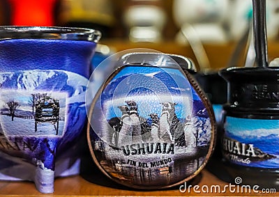 Local souvenirs in Ushuaia, Argentina Editorial Stock Photo