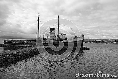 The wreck of Saint Christopher aground in the harbor of Ushuaia Editorial Stock Photo