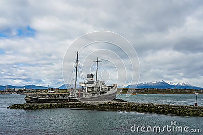 The wreck of Saint Christopher aground in the harbor of Ushuaia Editorial Stock Photo
