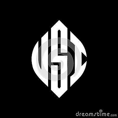 USI circle letter logo design with circle and ellipse shape. USI ellipse letters with typographic style. The three initials form a Vector Illustration