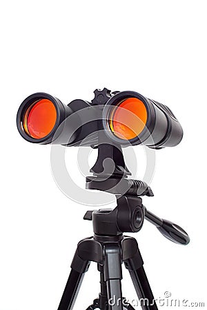 Binoculars on a tripod Stock Photo