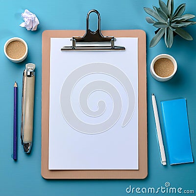 Using a clipboard for organizing and managing information, featuring elements like a clipboard, paper sheets, and writing tools, Stock Photo