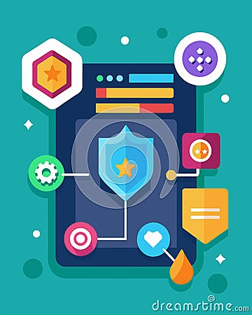 Using a gamified coding app students can earn points and badges as they complete coding challenges and progress through Vector Illustration