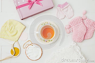 Using herbal breastfeeding tea to increase breast milk production for mothers concept. Stock Photo
