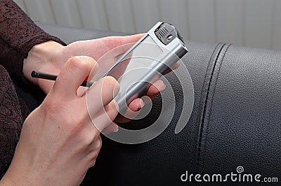 Using a pda Stock Photo