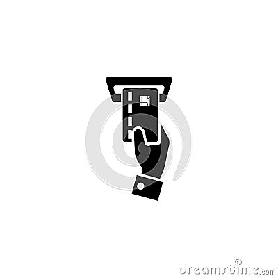 Using Pos Terminal. Hand Pushing Credit Card in to Bank Card Reader. Credit Card Payment Flat Vector Icon Vector Illustration