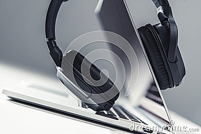 Using Professional Headphones Stock Photo