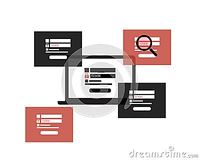 Using the same password across multiple accounts can lead to credential stuffing being hacked Vector Illustration