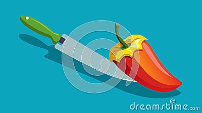 Using a sharp knife a slit is made along the length of the pepper creating an opening for the filling.. Vector Vector Illustration