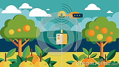 Using smart sensors and actuators to regulate and optimize sunlight exposure for different varieties of fruit trees in Vector Illustration