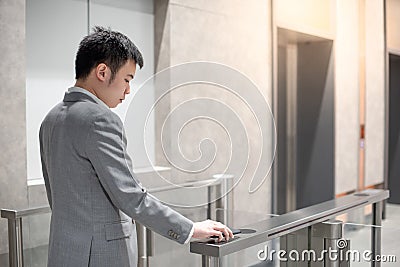 Using smart smartphone to open automatic gate Stock Photo