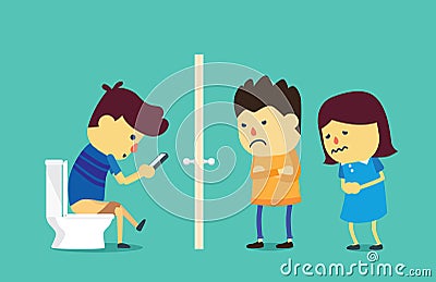 Using smartphone long time in toilet. Vector Illustration