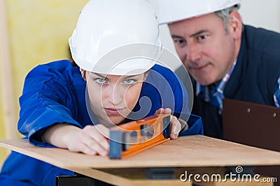 Using a spirit level Stock Photo