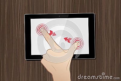 Using Tablet On Desktop Vector Illustration