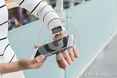 Using wearable watch Stock Photo