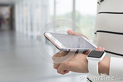 Using wearable watch Stock Photo