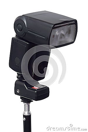 Speedlite mounted on a wireless flash trigger Stock Photo