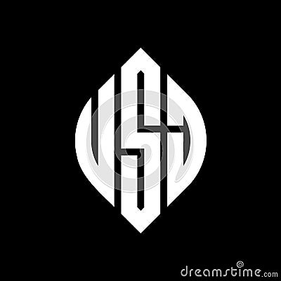 USJ circle letter logo design with circle and ellipse shape. USJ ellipse letters with typographic style. The three initials form a Vector Illustration