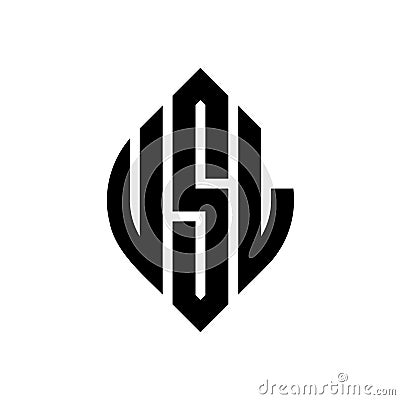 USL circle letter logo design with circle and ellipse shape. USL ellipse letters with typographic style. The three initials form a Vector Illustration
