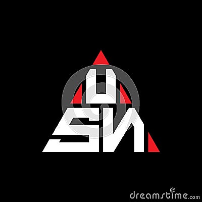 USN triangle letter logo design with triangle shape. USN triangle logo design monogram. USN triangle vector logo template with red Vector Illustration