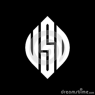 USO circle letter logo design with circle and ellipse shape. USO ellipse letters with typographic style. The three initials form a Vector Illustration