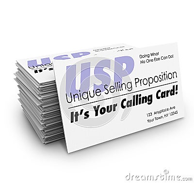 USP Unique Selling Proposition Your Calling Business Card Stack Stock Photo