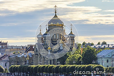 Uspenskaya church domes on Vasilievsky island, Saint Petersburg, Russia Stock Photo