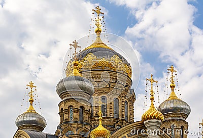 Uspenskaya church domes on Vasilievsky island, Saint Petersburg, Russia Stock Photo