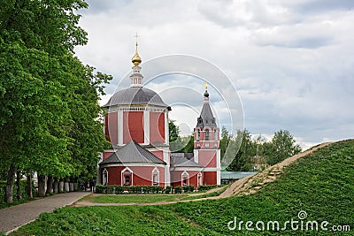 Uspenskaya Church and Earthen Rampart in Spring Stock Photo