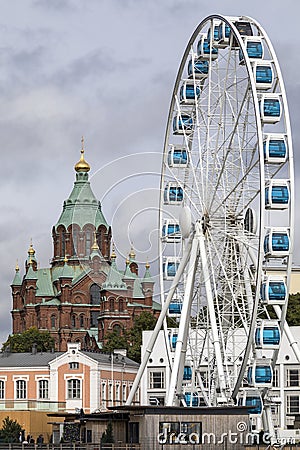 Uspenski Cathedral and Skywheel - Helsinki - Finland Editorial Stock Photo