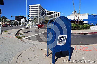 USPS United States Postal Service, Mail Collection Box in Los Angeles Editorial Stock Photo