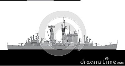 USS ALBANY CG-10 1962. United States Navy guided missile cruiser. Vector Illustration