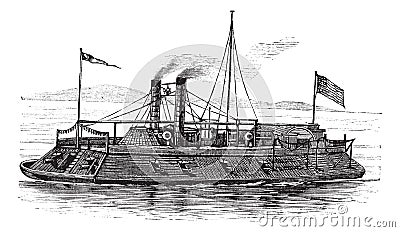 USS Baron DeKalb, vintage engraved illustration Vector Illustration