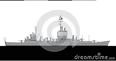 USS LONG BEACH CGN-9 1961. United States Navy nuclear powered guided missile cruiser. Vector Illustration