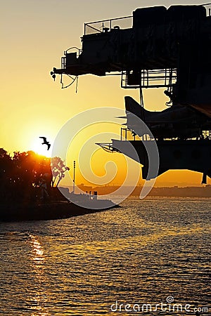 USS Midway Museum, Sunset, San Diego Bay Editorial Stock Photo