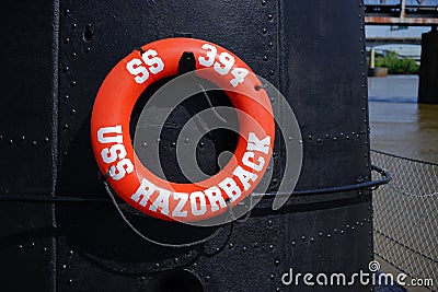 USS Razorback diesel submarine life ring Editorial Stock Photo