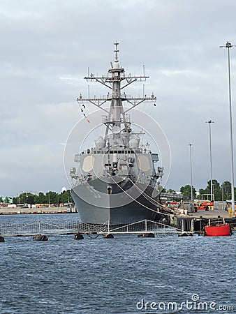 The USS Stout naval vessel docked at the Norfolk Naval Base Editorial Stock Photo