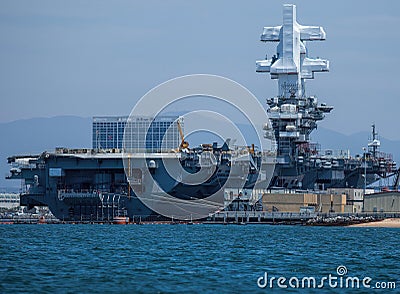 USS Theodore Roosevelt in San Diego Harbor Editorial Stock Photo