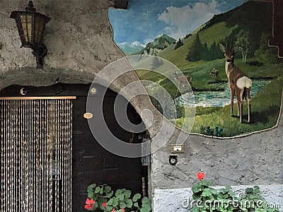 Usseaux village in Piedmont region, Italy. Narrow splendid street, art and peace Editorial Stock Photo