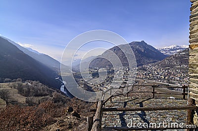 Ussel fraction of Chatillon, Valle d`Aosta, Italy 11 February 2018 Stock Photo