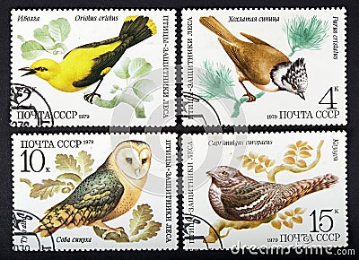 USSR - CIRCA 1979: a series of stamps printed in USSR, shows birds, CIRCA 1979 Editorial Stock Photo
