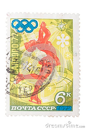 USSR - CIRCA 1972: a stamp printed by shows figure skater, Editorial Stock Photo