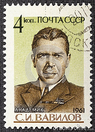 USSR - CIRCA 1961: A stamp printed in USSR shows Sergey Ivanovich Vavilov 1891-1951 , president of Academy of Science Editorial Stock Photo