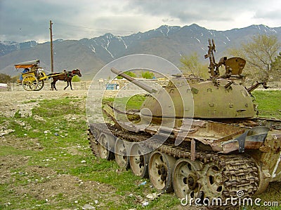 USSR tank abandoned in Afghan field Editorial Stock Photo