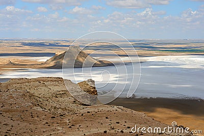 On the Ustyurt Plateau. Karyndzharyk hollow. Stock Photo