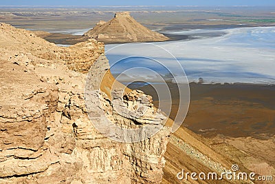 On the Ustyurt Plateau. Karyndzharyk hollow. Stock Photo